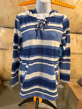 mySTYLE Blue & White Striped Lace-Up Hoodie